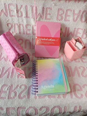 Lot papeterie kawaii rose agenda 2025-2026 + carnet LOVE + trousse + pot à crayons