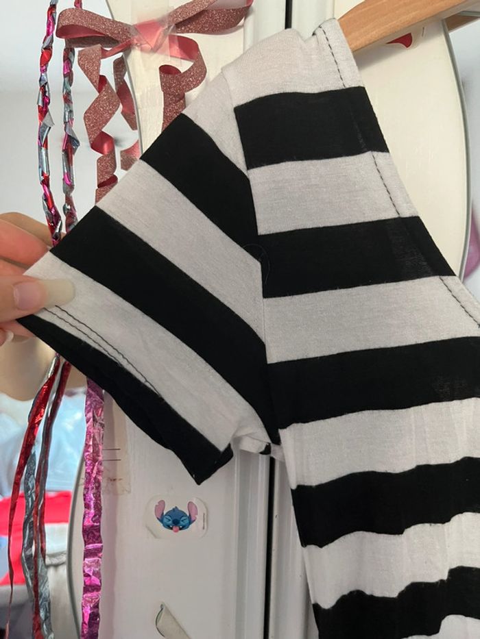 Robe longue à manches courtes avec un lacet dans le dos, blanche et noire, S - photo numéro 3