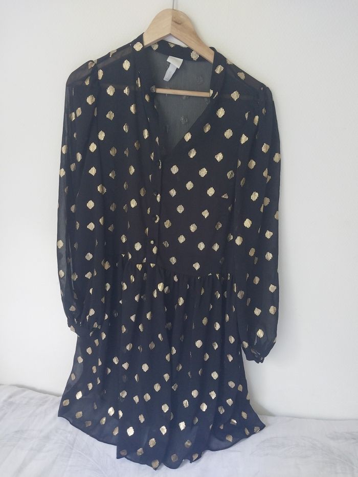 Robe H&M noire à pois dorés – Taille M - photo numéro 2