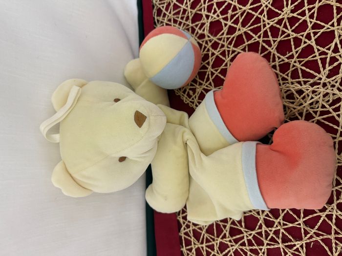 DOUDOU PELUCHE RANGE PYJAMA SUCRE D'ORGE OURS BALLE jaune orange bleu