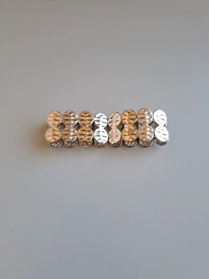 Bracelet élastique métal argenté perles martelées - photo numéro 2