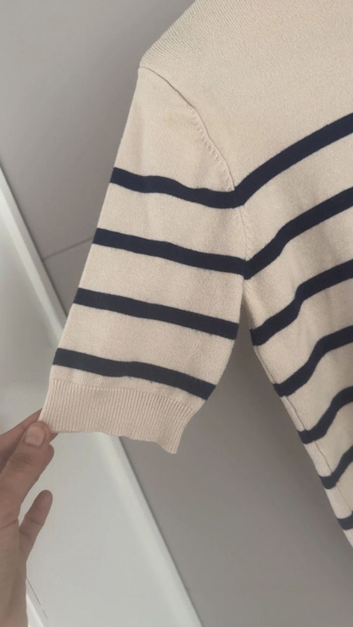 Col roulé beige à lignes bleu marine – Taille unique – Hangar 86 - photo numéro 3