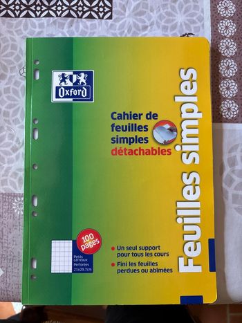 Cahier feuilles simples détachable