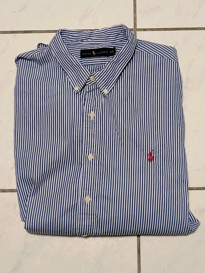 Chemise Ralph Lauren rayée bleu/blanc logo rouge brodé – Taille XXL (équivaut à un XL/Large ample) - photo numéro 4