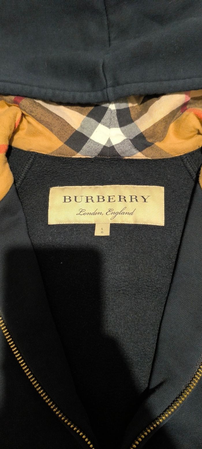 Pull a capuche avec zip Burberry authentique noir blanc marron beige - photo numéro 5