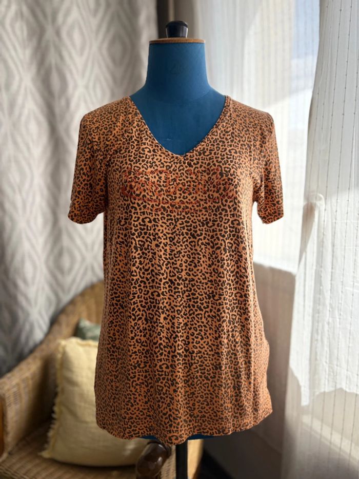 T shirt Von Dutch - motif léopard - orange/noir - taille S/36 - en très bon état