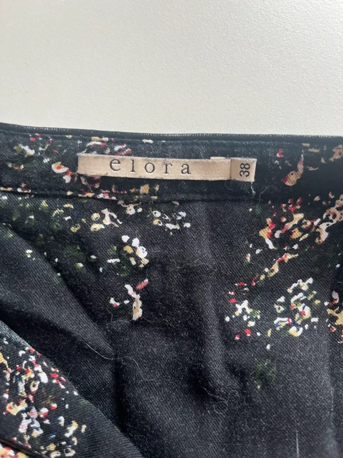 Robe noire fleurs abstraites Elora femme 38 manches longues viscose chic tendance - photo numéro 4