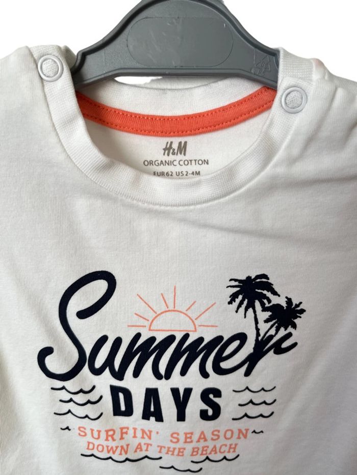 T-shirt blanc “Summer days” - H&M 3 mois (62cm/2-4mois) - photo numéro 2