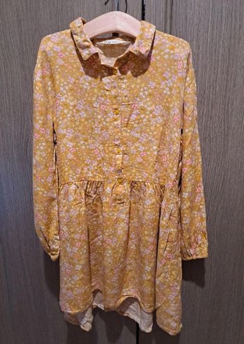Robe fluide manches longues mi-saison fluide jaune moutarde fleurs effet liberty 8/9 ans H&M