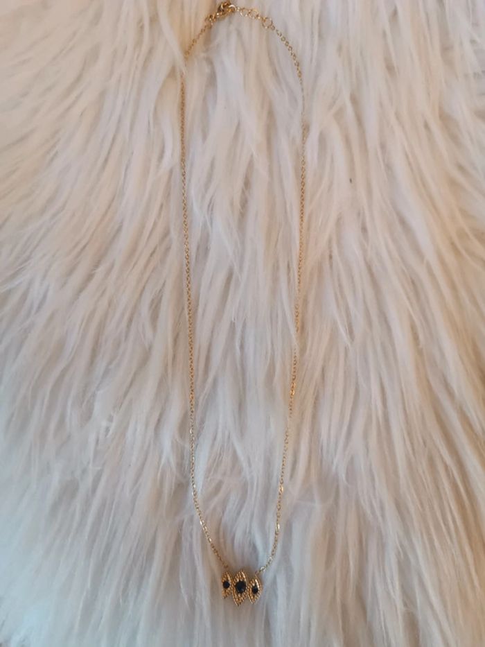 Collier doré en acier inoxydable pierres noires Bohm Neuf - photo numéro 3