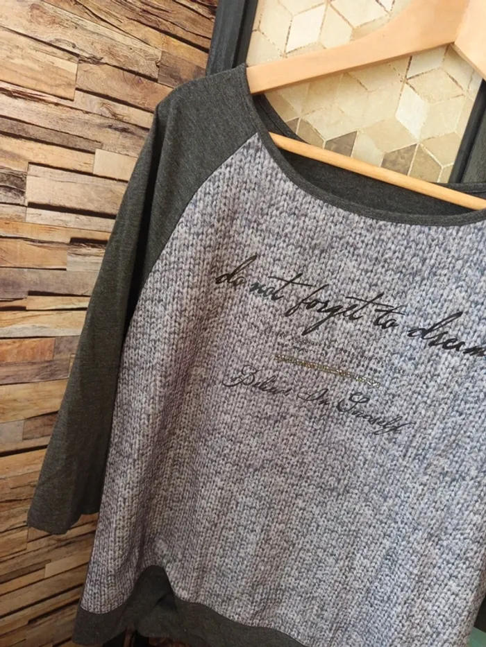 Tshirt manche 3/4 écriture gris - photo numéro 5