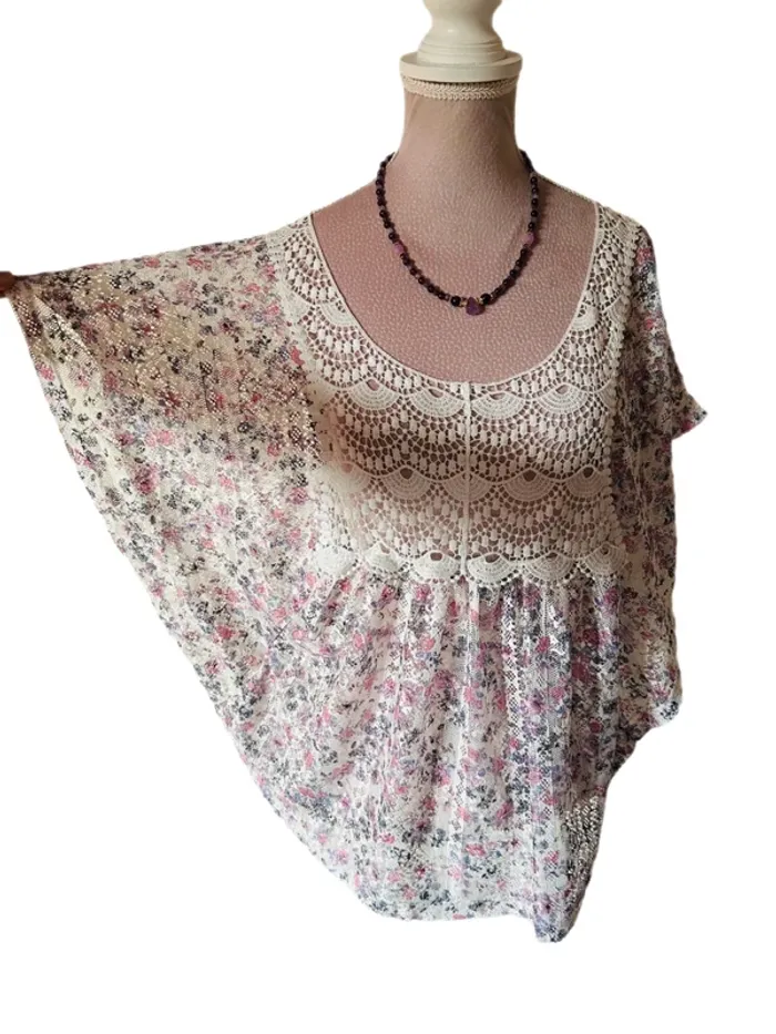 💜🌸Blouse dentelle bohème romantique fairycore Y2K batwing sleeve lace blouse🌸💜 - photo numéro 6