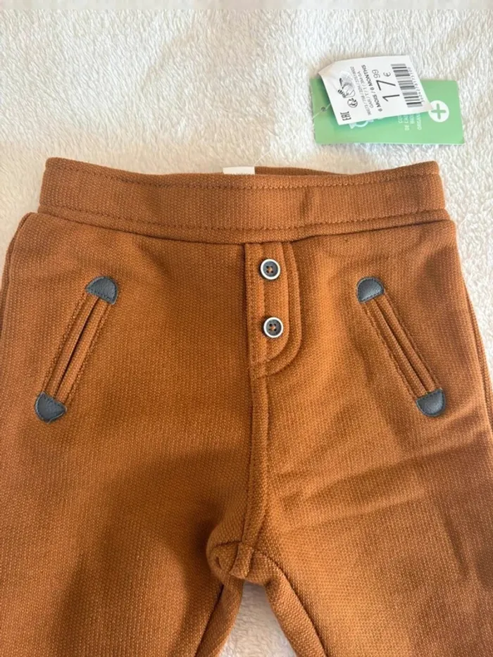 Pantalon bébé mixte en maille côtelée couleur caramel – Taille 6 mois (Obaïbi) - photo numéro 3