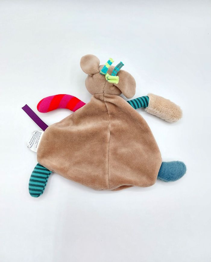 Doudou peluche chien marron beige Moulin Roty les jolis pas beaux multicolores cercles ronds - photo numéro 3