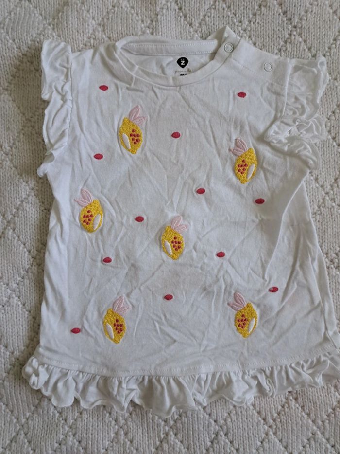T-shirt manches courtes blanc motif citron Grain de Blé fille 9 mois - photo numéro 2