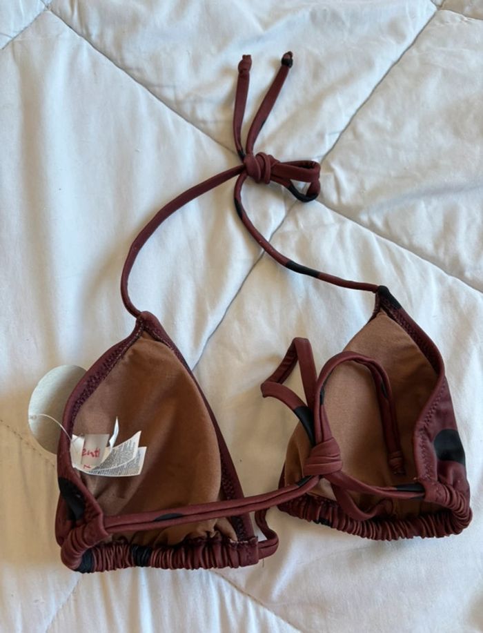Maillot de bain marron cerise à pois noir coque neuf taille S/36 - photo numéro 2