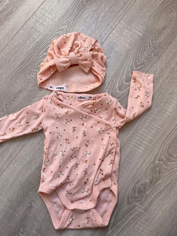 Ensemble body et turban 3 mois bébé fille