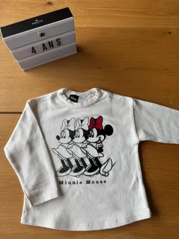 Teeshirt blanc coton épais ML Minnie Mouse - Taille 4 Ans