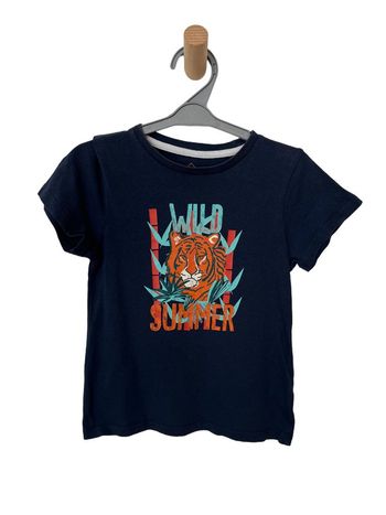 T-shirt bleu marine "Wild summer" (motif tigre) - TEX 5-6 ans