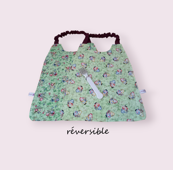 Serviette de cantine élastique réversible enfant, bavoir maternelle, modèle petites filles et fleurs