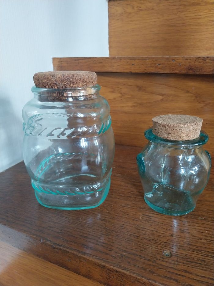 Pots en verre épais bouchon liège vintage