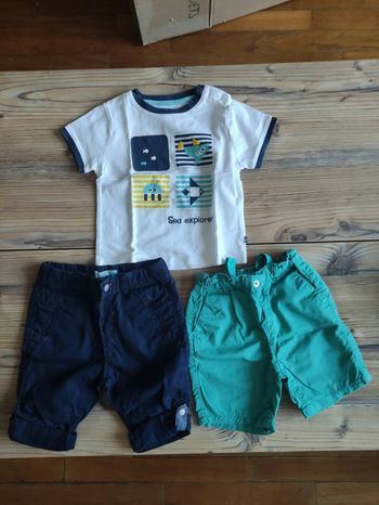 Ensemble maillot manches courtes, 1 pantacourt, 1 pantalon pantacourt