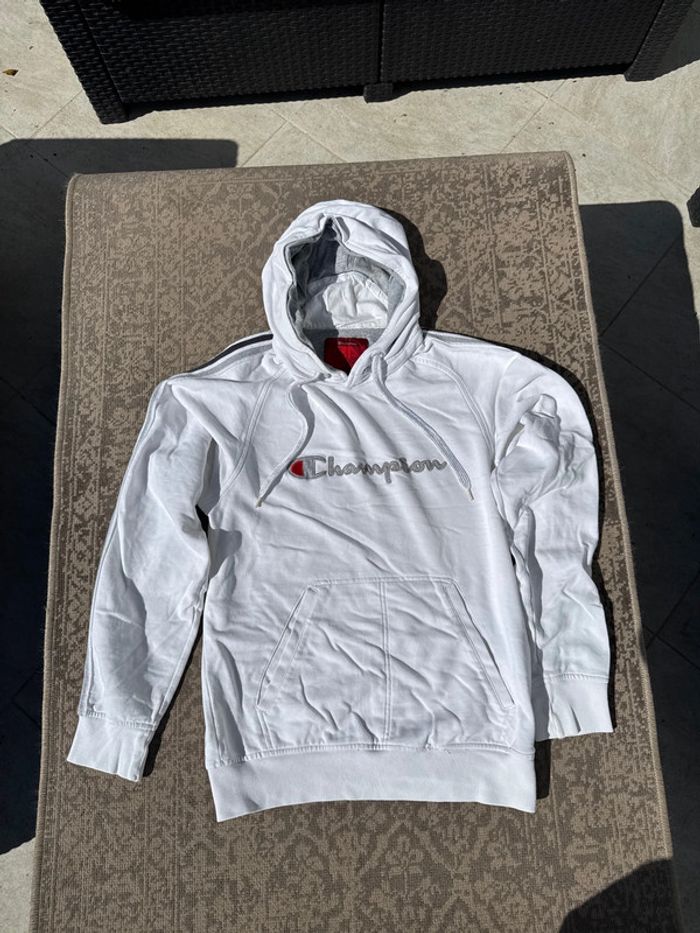 Sweat à capuche Champion blanc logo brodé - Taille S/M