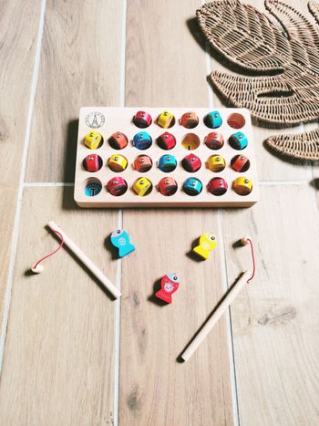 🐟 Pêche à la ligne magnétique en bois 3 en 1 avec alphabet et chiffres