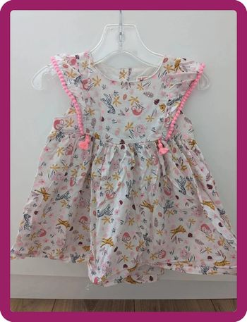 Robe DPAM Taille 12 mois plage fêtes animaux savane avec pompons.