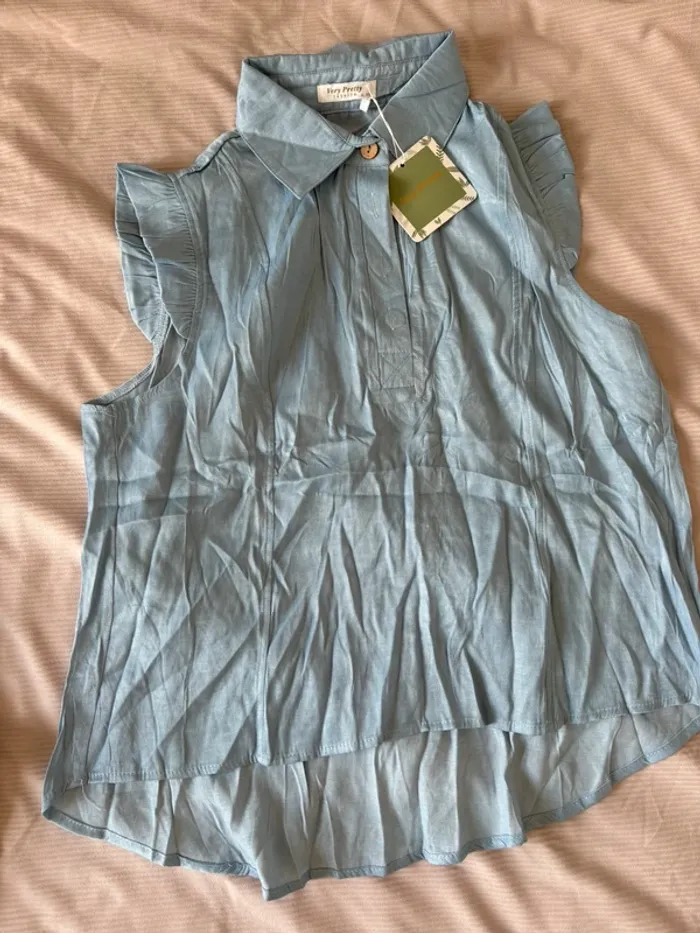 Ensemble Very Pretty blouse + pantalon jambe large bleu ciel T XL/XXL (neuf) - photo numéro 4