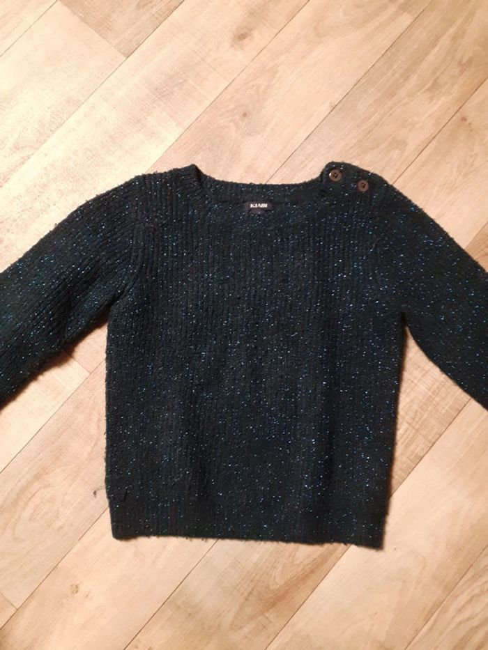 Pull fille bleu marine fils métalliques brillant 4 ans