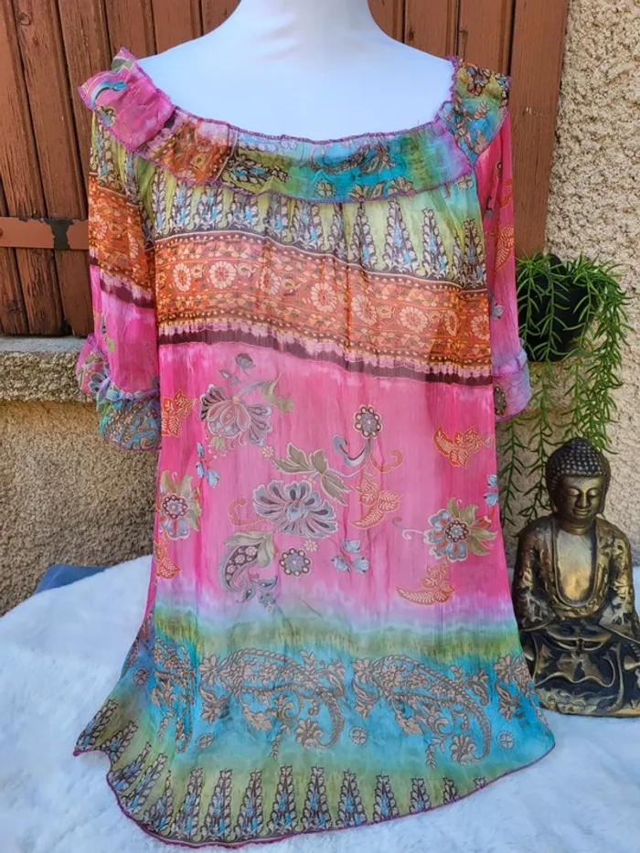 Blouse voile ethnique multicolore taille 42 - photo numéro 2