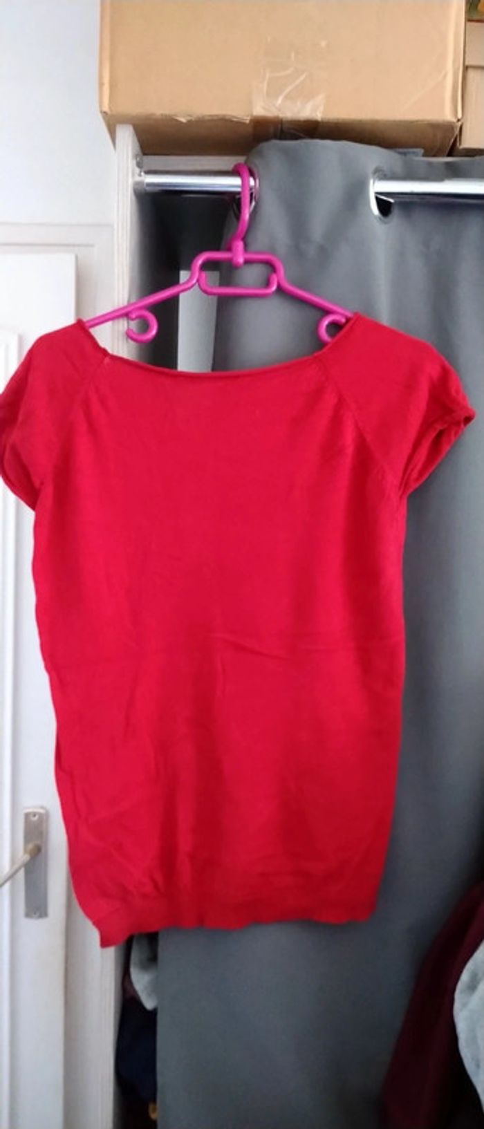 Pull manches courtes col rond rouge femme L mim - photo numéro 3