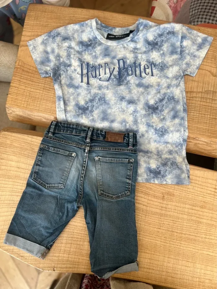 Ensemble garçon état 8 ans short Monoprix en jean bermuda t-shirt Harry Potter - photo numéro 2