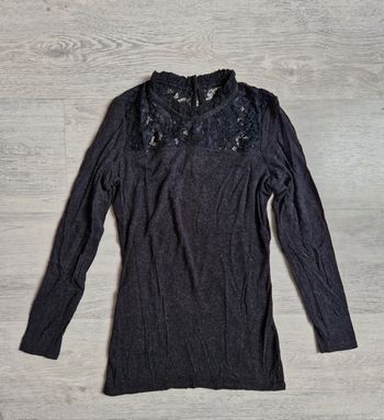 Pull fin noir chiné Nafnaf Taille XS col montant et en dentelle