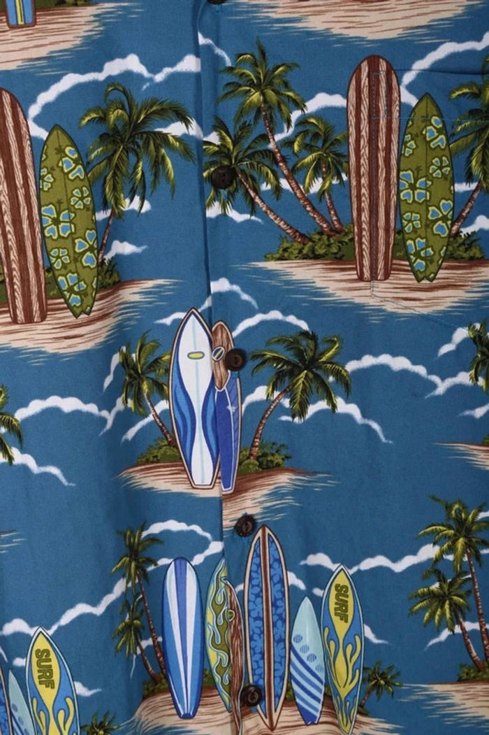 Chemise Hawaïenne vintage 90's en coton motif palmiers et îles Made in USA (#250024) - photo numéro 2