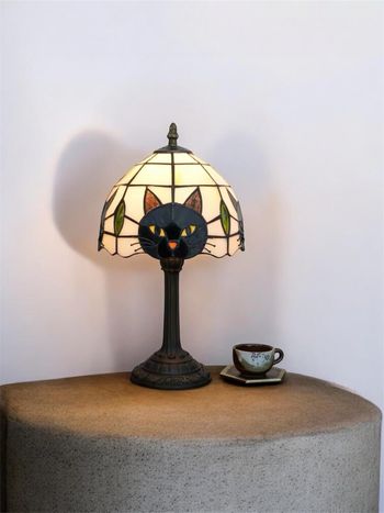 Lampe de table chat noir pour décoration de table de chevet de chambre à coucher