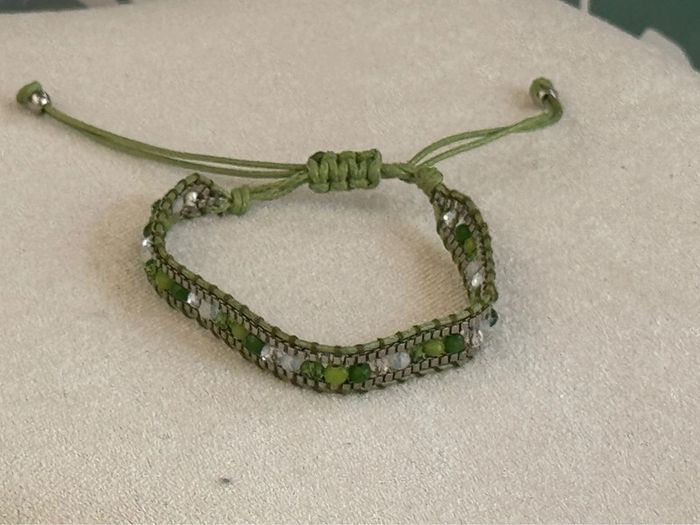 Bracelet fils tressés vert perles naturelle et argent petit créateur - photo numéro 3