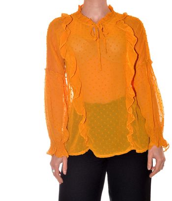 Blouse fluide manches longues motif pois transparente couleur jaune moutarde taille M