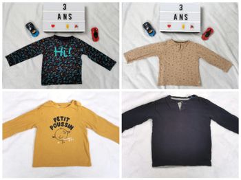 🚒 Lots de 4 TS manche longue 3 ans