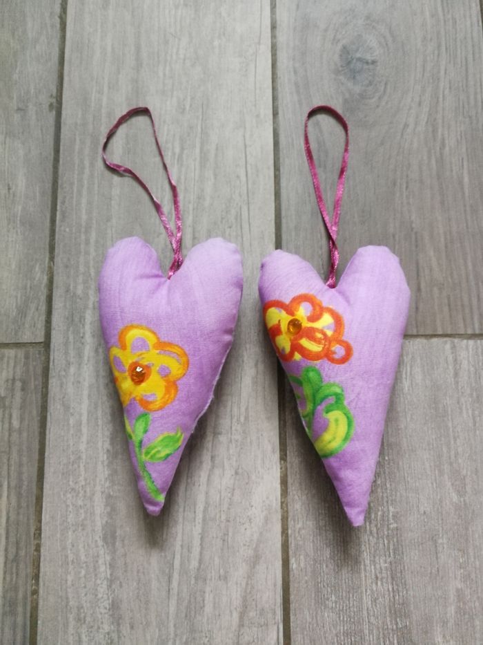 Lot de 2 cœurs violets décoration style Tilda