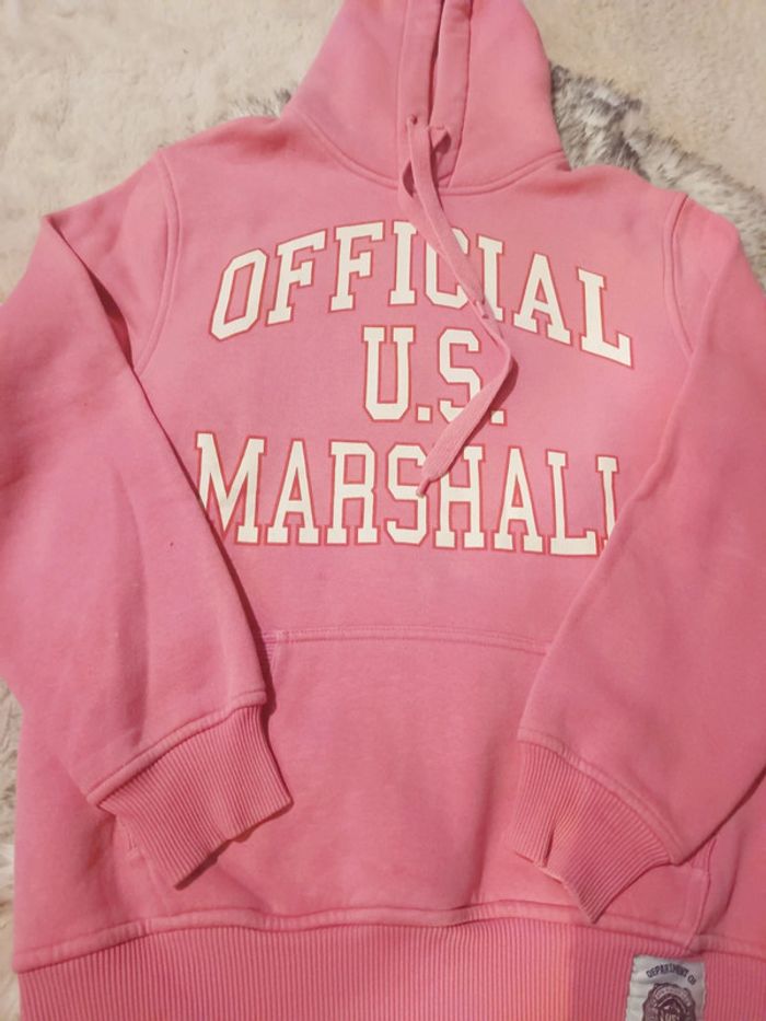 Superbe sweat à capuche U.S Marshall rose Bonbon