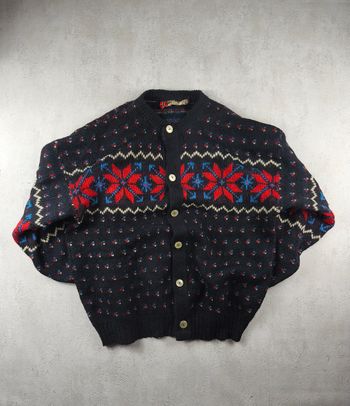 Cardigan Norlaender Sportswear Laine Made in Norway Vintage 80 90 Ethnique taille XL femme