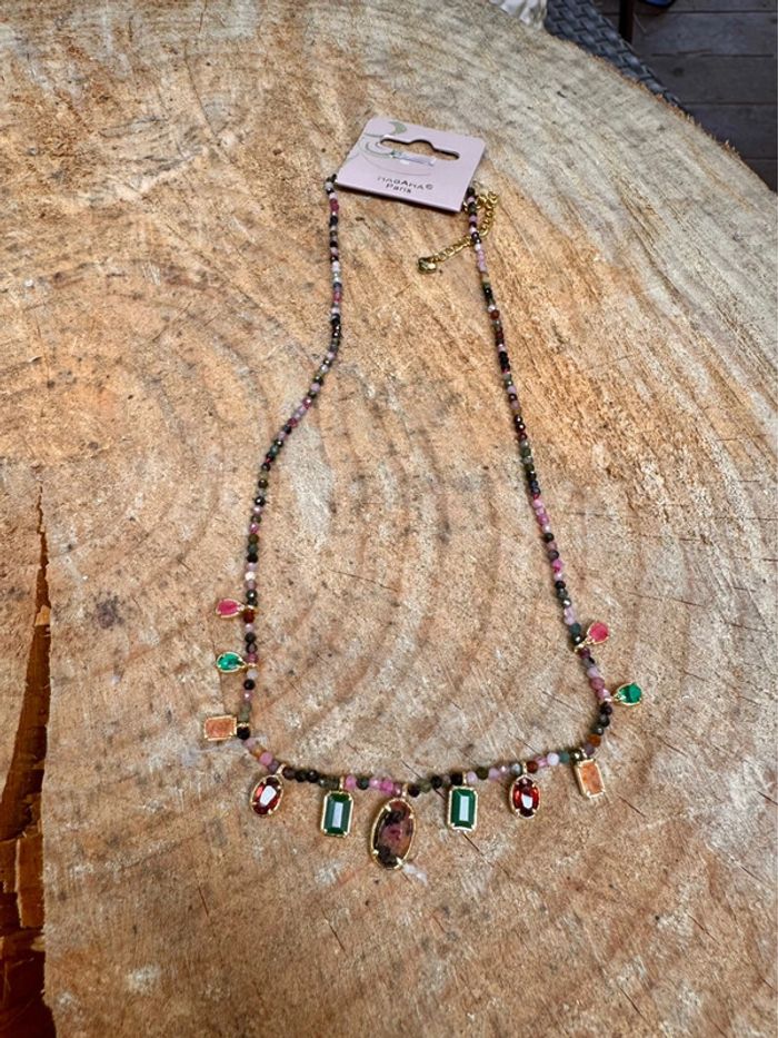 Collier habaha Paris perles et pierres naturelles acier inoxydable or