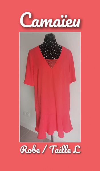 Robe d'été rose fuschia dentelle fluide Taille L Camaïeu