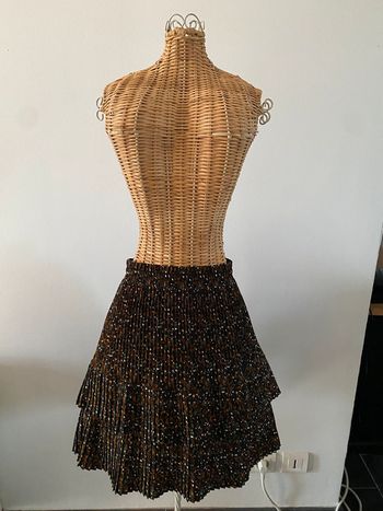 Jupe Promod plissée marron noire crème et bleu à volants taille 38