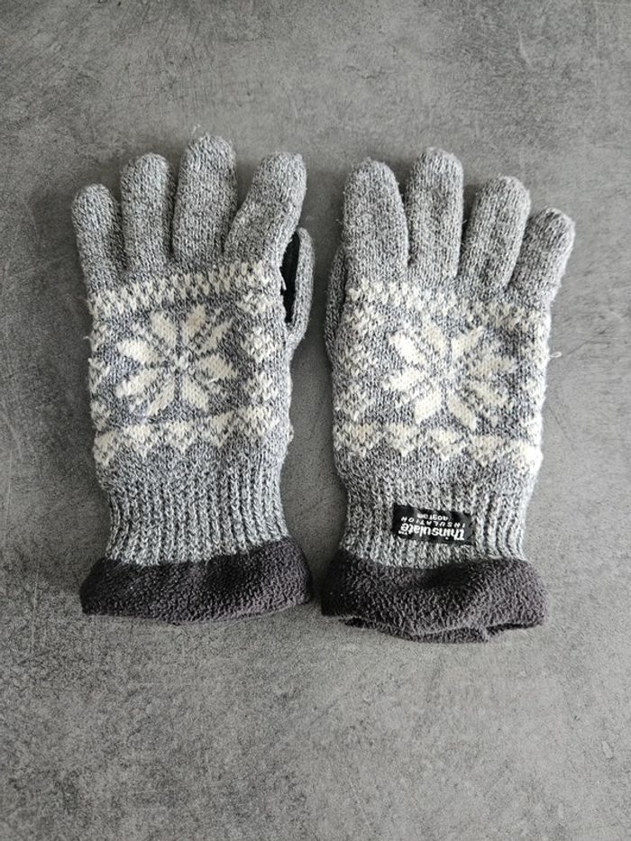 Gants thermique d'hiver en tricot nordique doublés polaire - Thinsulate - Taille Unique - Gris
