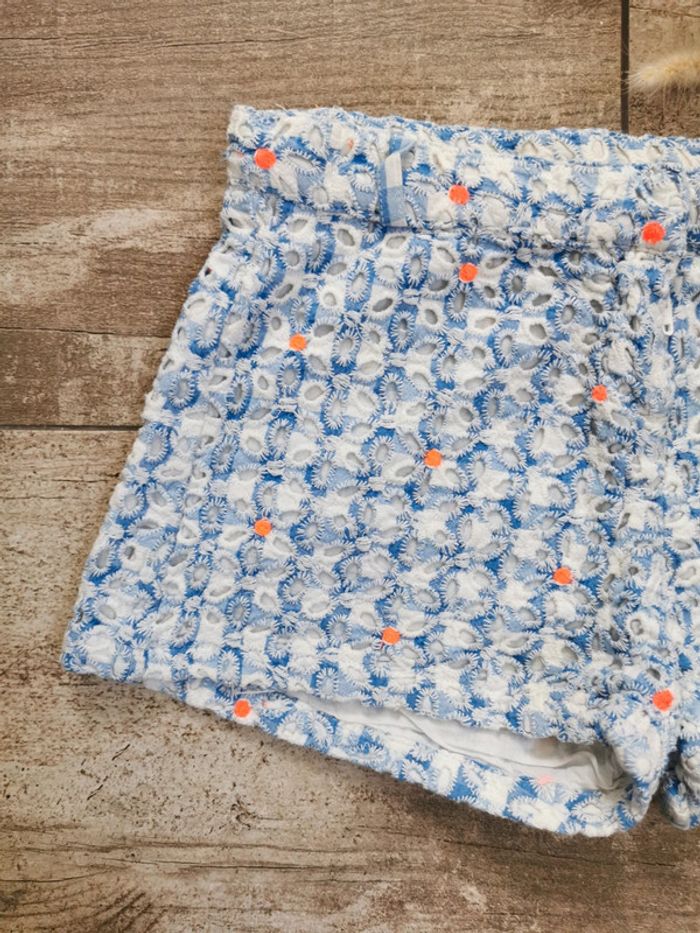 🌺Très joli short Billieblush dentelle fille 12mois bleu blanc corail - photo numéro 4
