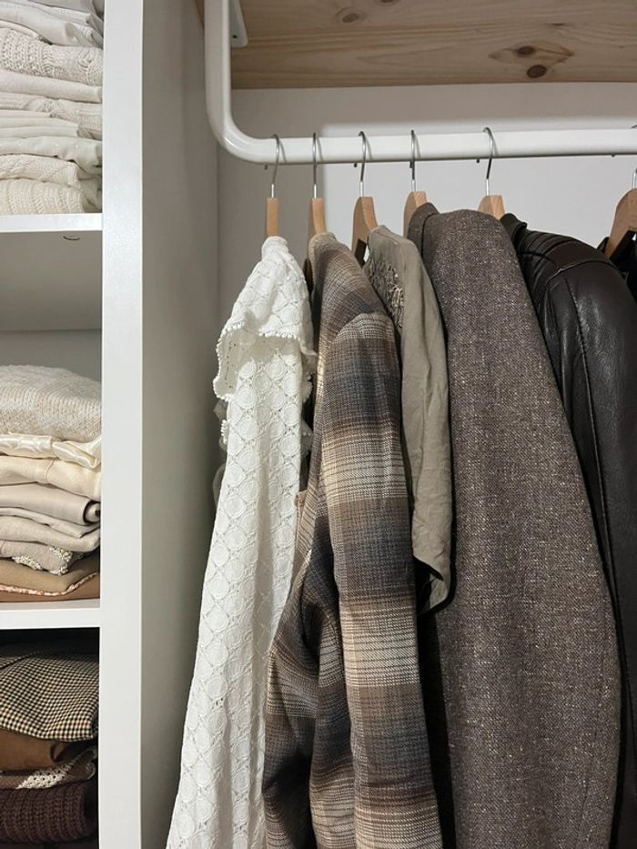 Veste droite rétro et oversize motif carreaux / rayure marron et beige - photo numéro 5