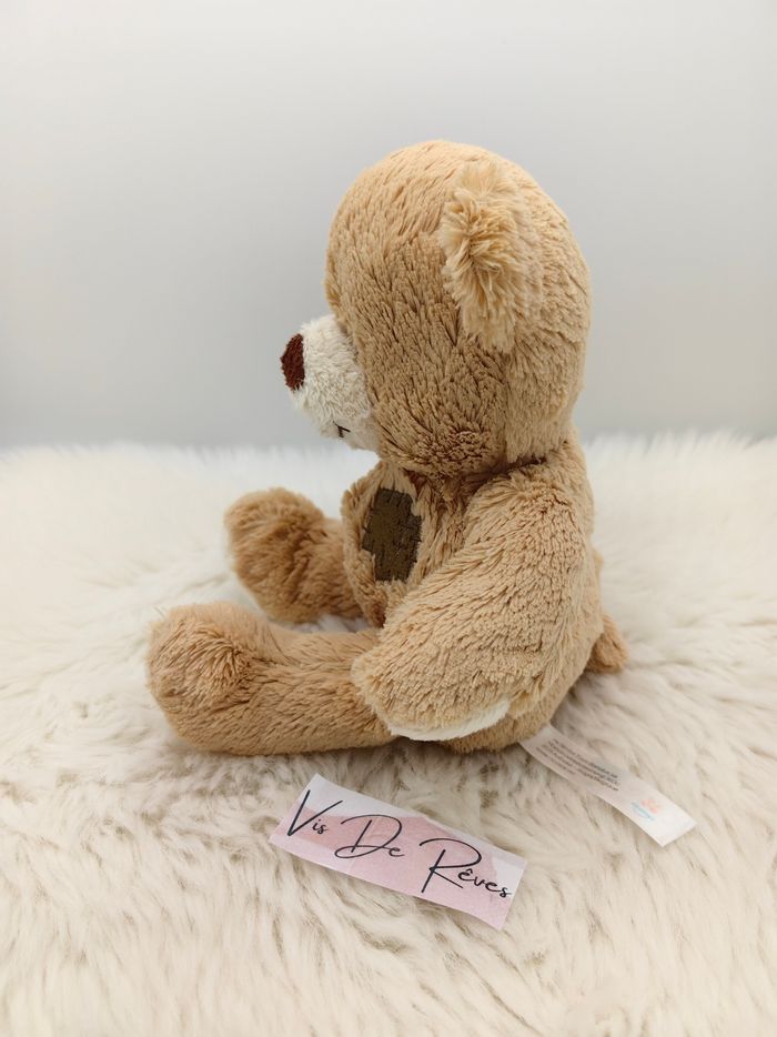 Ours doudou peluche beige et marron. Motif raccord style patchwork, effet recousu Nicotoy - photo numéro 2